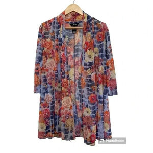 Ali Miles Womens Floral Long Sleeve Open Duster